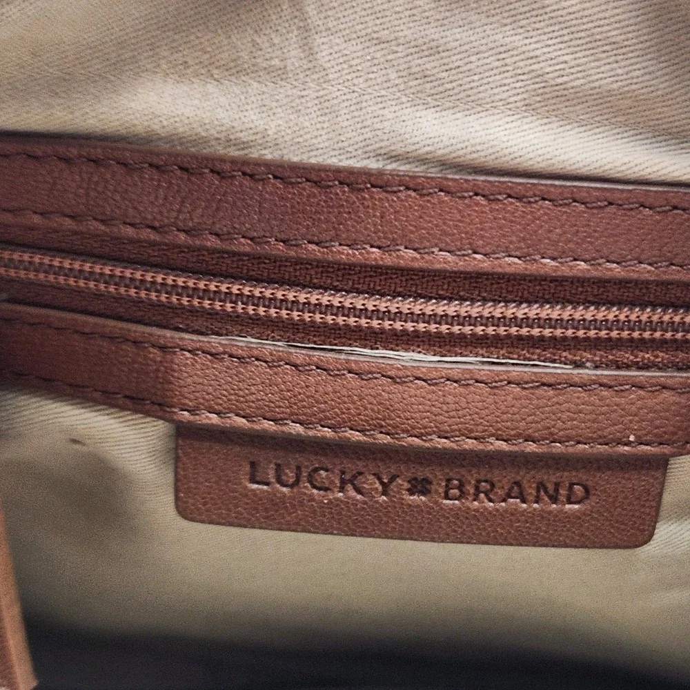 Lucky Brand Leather Crossbody Bag Brown Tan Adjustable Strap Made‎ in India